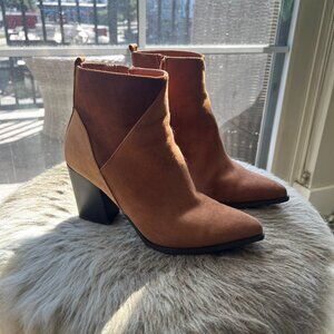 Low Heeled Booties, Brown Colorblock